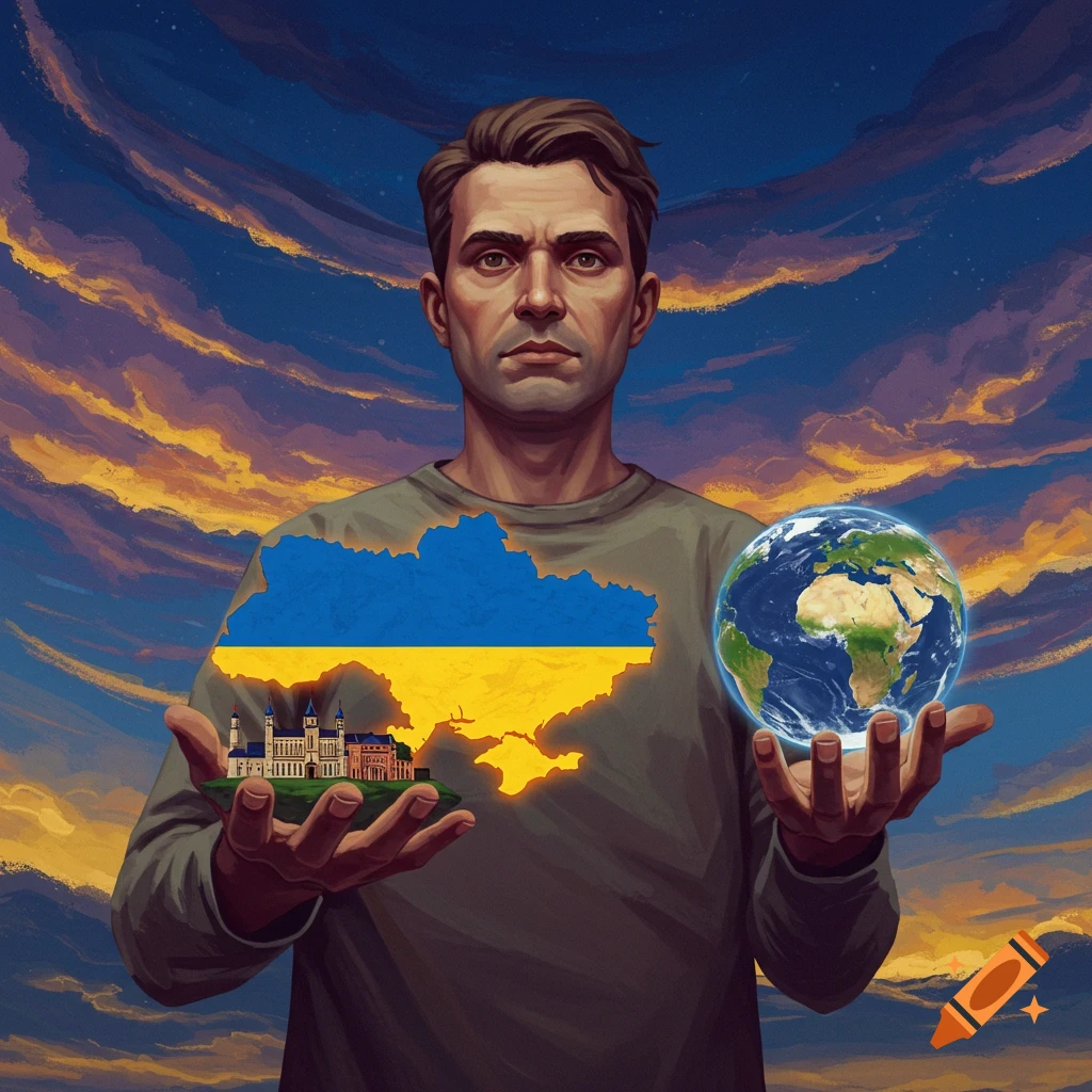 Craiyon 213539 A Man Hold Ukraine In One Hand While The World In The Other Hand